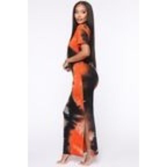Fashion Nova Dropping The Games Tie Dye T-Shirt Dress Size Large Black Orange - Picture 2 of 10
